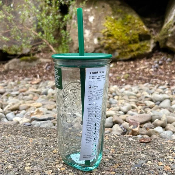 Starbucks Triangle Recycled Glass Tumbler 2026 Green 16 oz Cold Beverages Straw - Picture 5 of 7